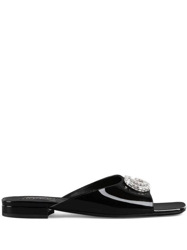 Patent Leather Flat Sandals Black - GUCCI - BALAAN 1