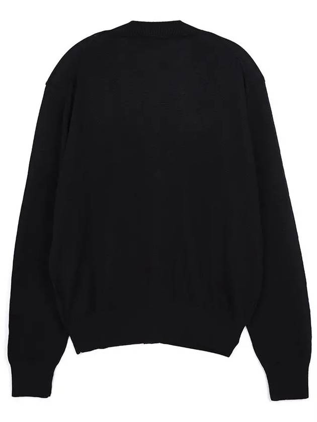 Heart Logo Merino Wool Cardigan Black - AMI - BALAAN 3