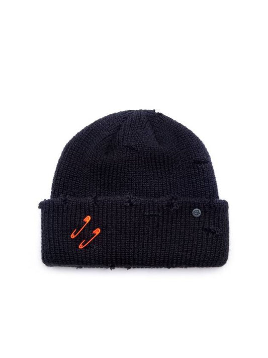 Ripped Custom Short Beanie Black - BLACKBLOND - BALAAN 2