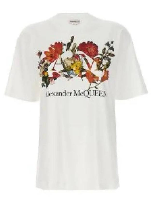 Dutch Flower Logo-Prined Crewneck Short Sleeve T-Shirt White - ALEXANDER MCQUEEN - BALAAN 2