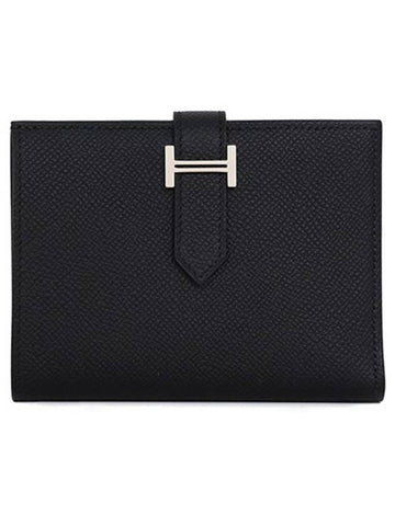 Black silver bean medium wallet with U engraving - HERMES - BALAAN 1