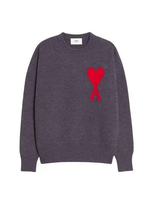 Big Heart Logo Wool Knit Top Grey - AMI - BALAAN.
