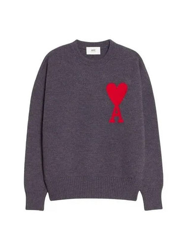 Big Heart Logo Wool Knit Top Grey - AMI - BALAAN 1