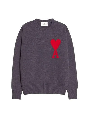 Big Heart Logo Wool Knit Top Grey - AMI - BALAAN 1