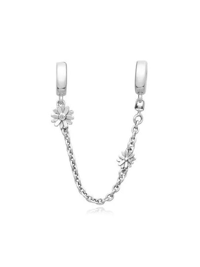 Daisy Flower Safety Chain Bracelet Charm Silver - PANDORA - BALAAN 2