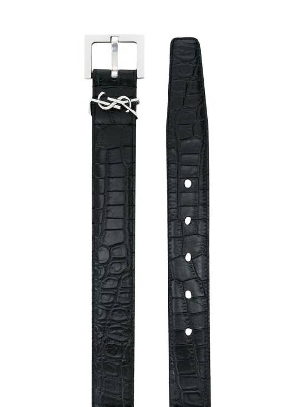 Monogram Crocodile Leather Belt Black - SAINT LAURENT - BALAAN 3