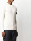 Full Rib Pure Wool Crewneck Knit Top Off White - STONE ISLAND - BALAAN 3