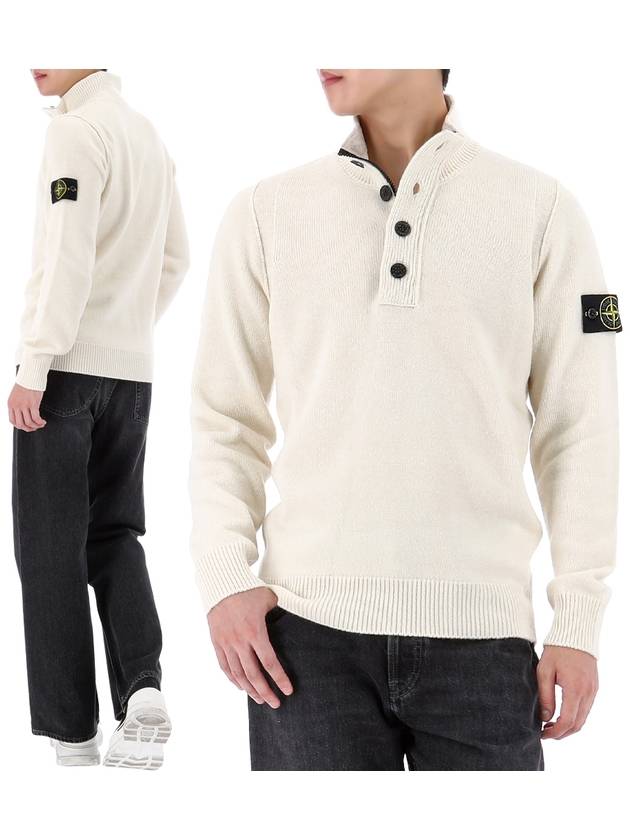 Wappen Patch Half Button Lambswool Knit Top Natural - STONE ISLAND - BALAAN 2