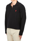 Small Heart Long Sleeve Polo Shirt Black - AMI - BALAAN 3