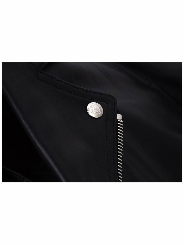 Pocket Nappa Leather Biker Jacket Black - LOEWE - BALAAN 5