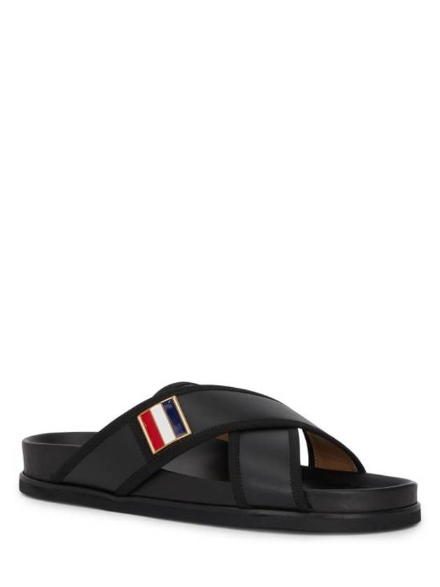 Vitello Calf Enamel Criss Cross Loafer Sandals Black - THOM BROWNE - BALAAN 3