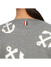 Cotton Anchor Intarsia 4-Bar Crewneck Cardigan Grey - THOM BROWNE - BALAAN 10