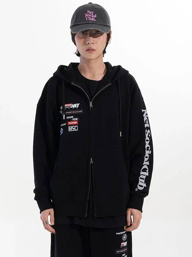 TELECOM LOGOS HOOD ZIP UP BLACK - NET SOCIAL CLUB - BALAAN 6