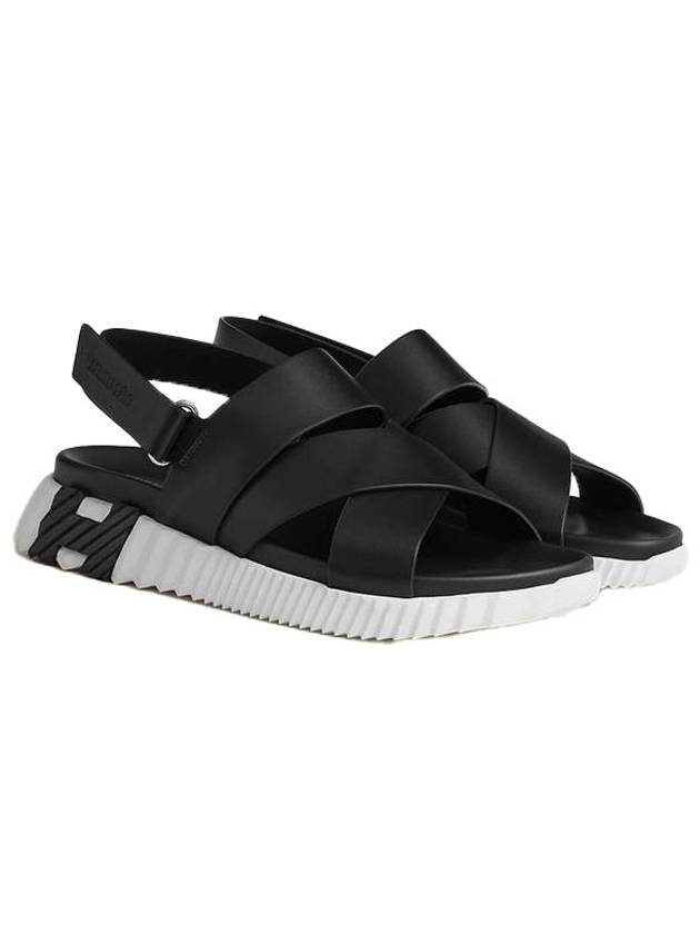 Electric Leather Sandals Black White - HERMES - BALAAN.