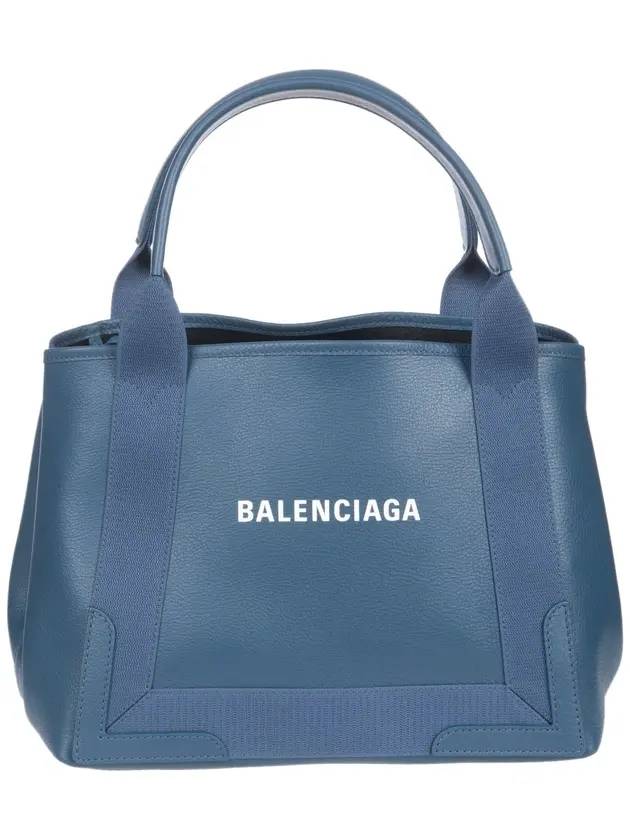 logo print cabas leather tote bag navy - BALENCIAGA - BALAAN.