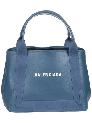 logo print cabas leather tote bag navy - BALENCIAGA - BALAAN.