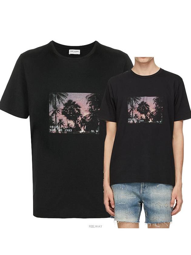 Paris Sunset Short Sleeve T-Shirt Black - SAINT LAURENT - BALAAN 2