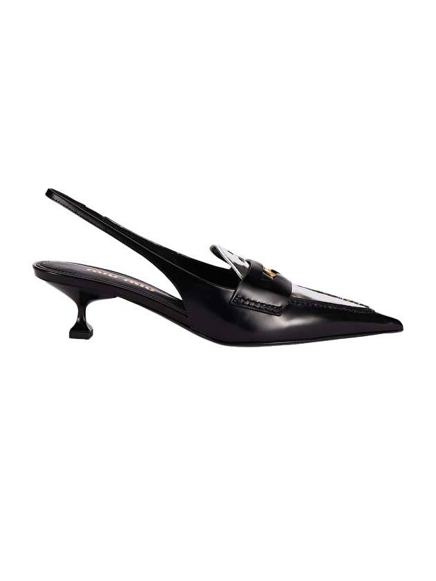 Kitten Penny Leather Loafer Slingback Heel Silver Black - MIU MIU - BALAAN 1