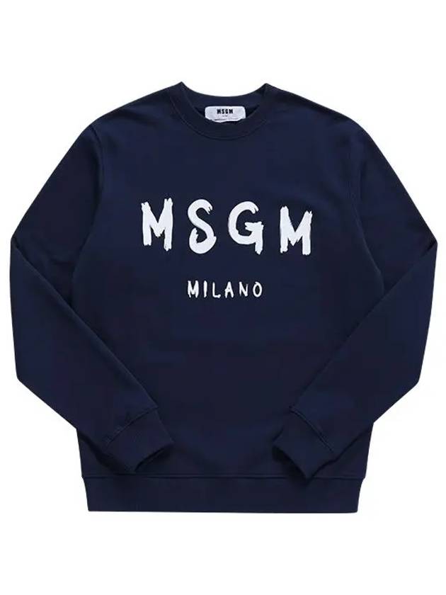 Brushed Logo Print Cotton Sweatshirt Navy - MSGM - BALAAN 3