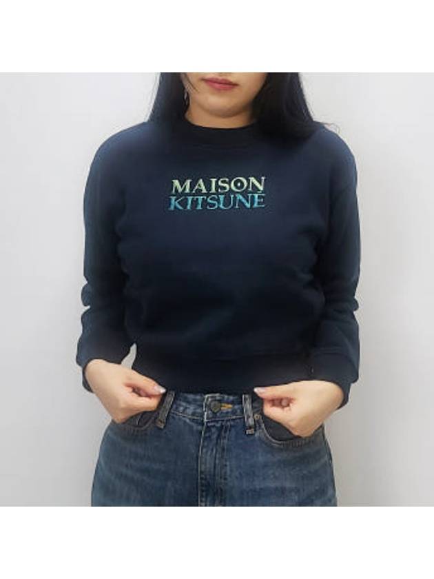 Gradient boxy brushed crop sweatshirt NW00309KM0326 Navy - MAISON KITSUNE - BALAAN 4