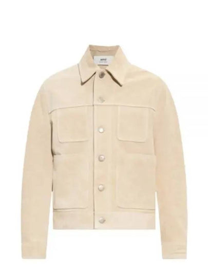 Button Suede Jacket Beige - AMI - BALAAN 2