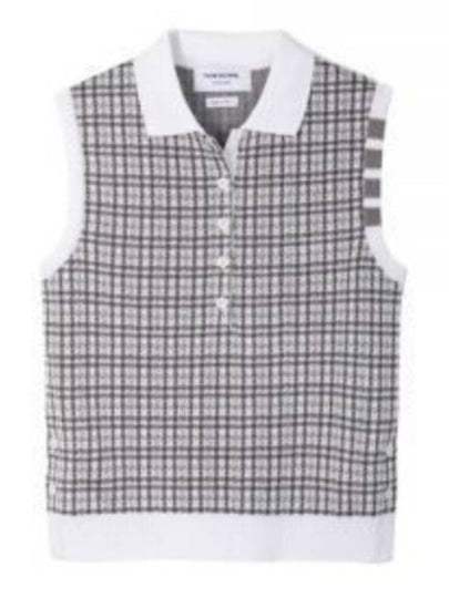 Check Silk Cotton 4 Bar Sleeveless Polo Shirt Grey - THOM BROWNE - BALAAN 2