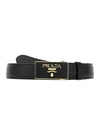 Women Gold Square Metal Logo Leather Belt Black - PRADA - BALAAN.