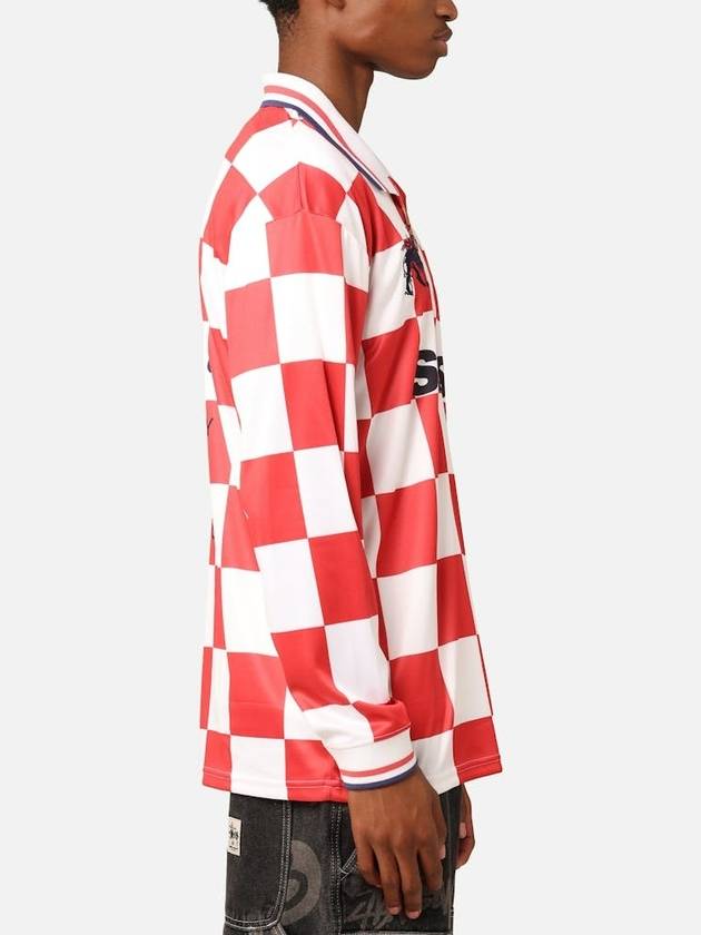 AU Australia Football Polo Long Sleeve T Shirt ST0M0476 White Red Check MENS S - STUSSY - BALAAN 4