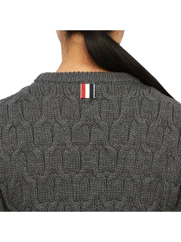 Merino Crisscross Cable Stitch Crewneck Knit Top Grey - THOM BROWNE - BALAAN 8