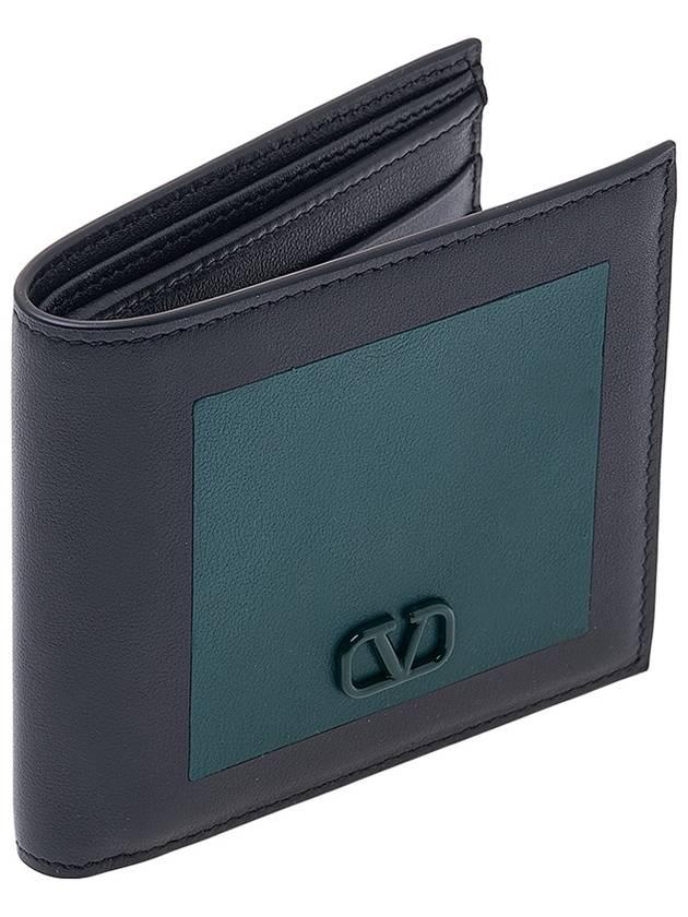 V Logo Signature Half Wallet Black Green - VALENTINO - BALAAN 3