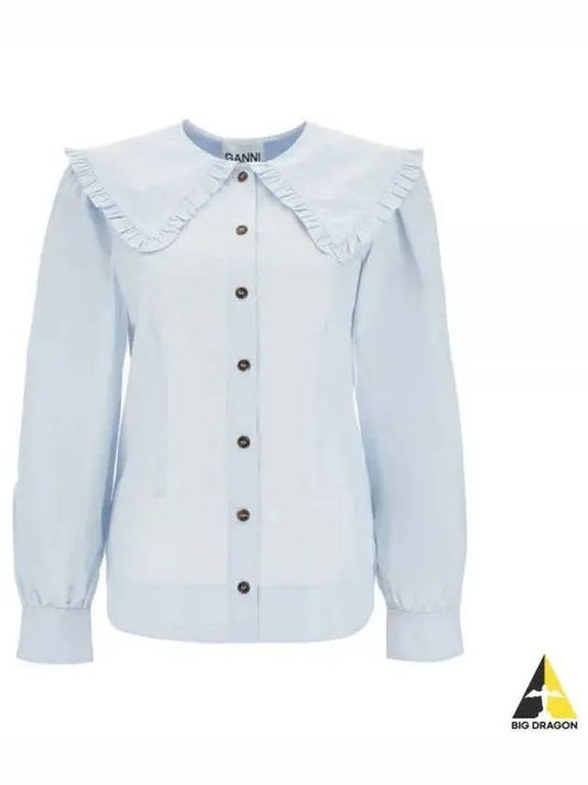 Poplin Frill Collar Shirt Blouse Heather - GANNI - BALAAN 2