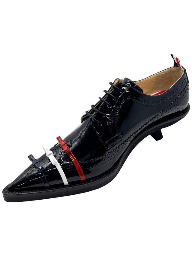 Soft Patent Leather Micro Sole 3-Bow 50mm Curved Longwing Brogue Pumps Black - THOM BROWNE - BALAAN 4