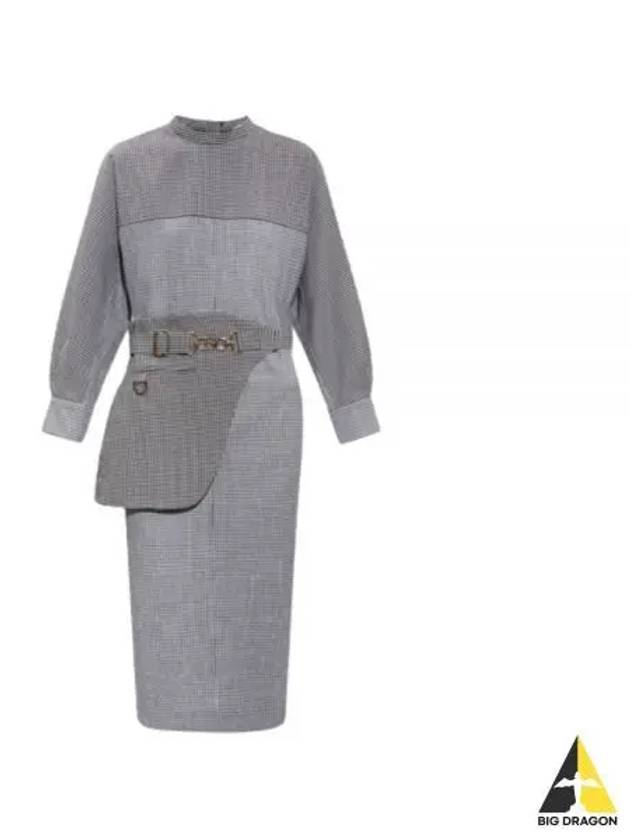 Check pattern belted dress gray FDB877 AKSM - FENDI - BALAAN 1