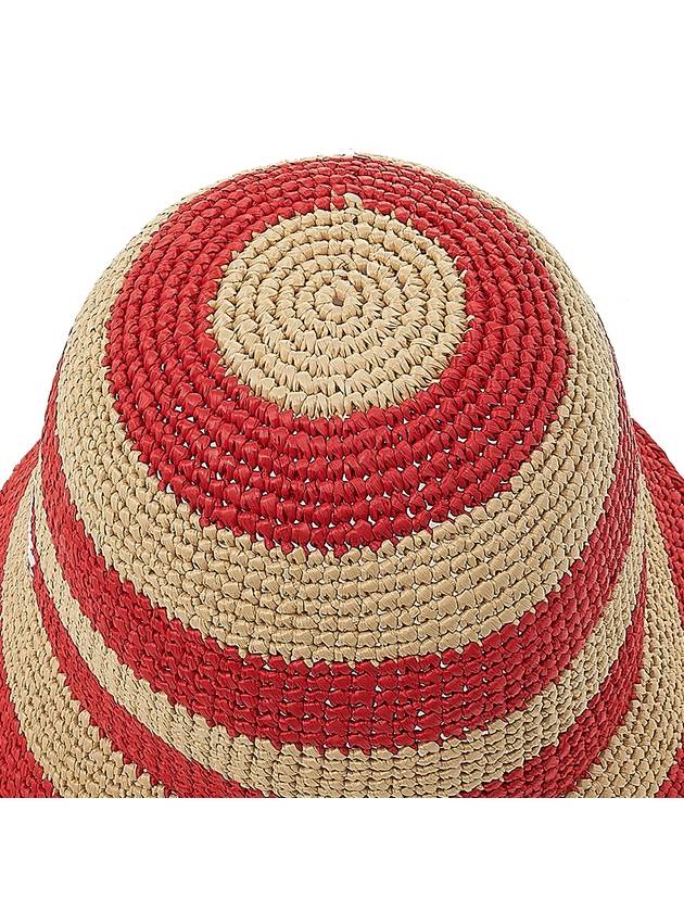 Logo Striped Woven Fabric Bucket Hat Red Beige - MIU MIU - BALAAN 9