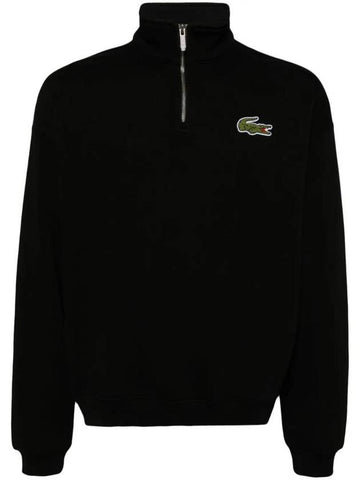 Loose Fit Zip Neck Badge Accent Sweatshirt Black - LACOSTE - BALAAN 1