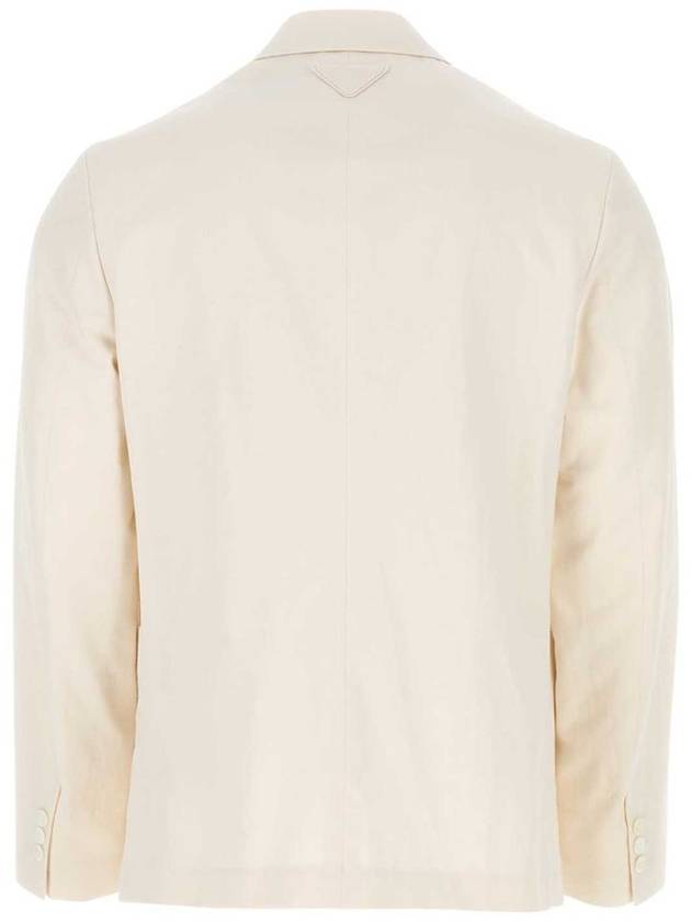 Men's Double Breasted Cotton Jacket Ivory - PRADA - BALAAN 3