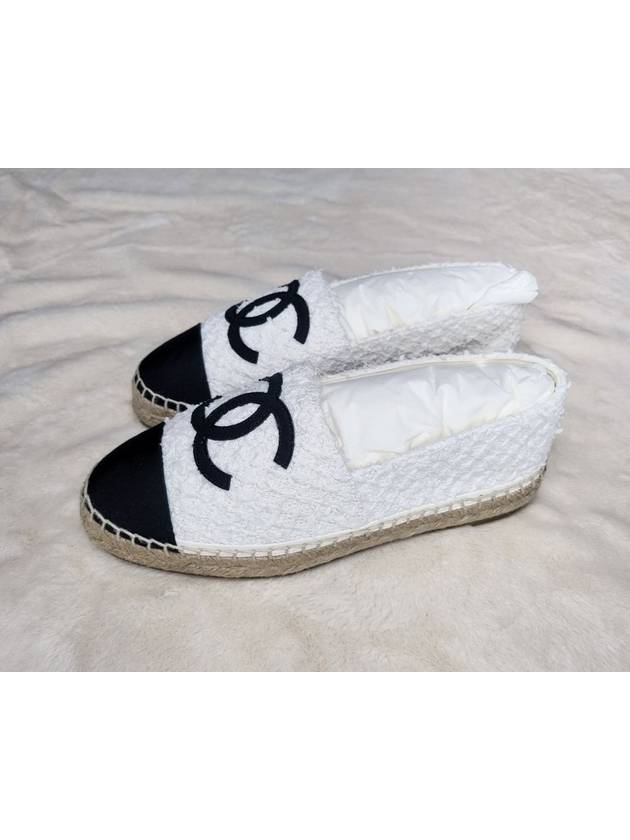 Espadrille Cotton Tweed Grosgrain White Black - CHANEL - BALAAN 5