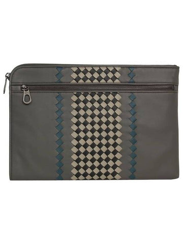 Intrecciato Zipper Clutch Bag Gray - BOTTEGA VENETA - BALAAN.