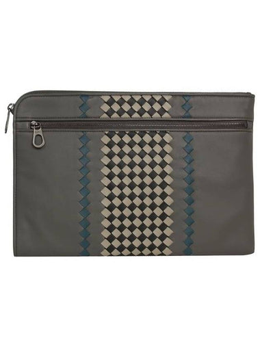 Intrecciato Zipper Clutch Bag Grey - BOTTEGA VENETA - BALAAN 1