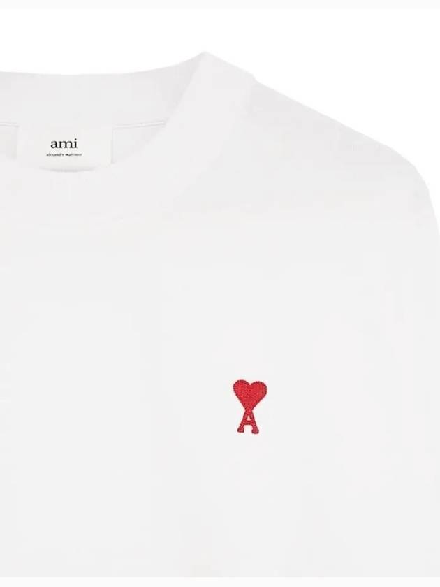 Small Heart Logo Long Sleeve T-Shirt White - AMI - BALAAN 4