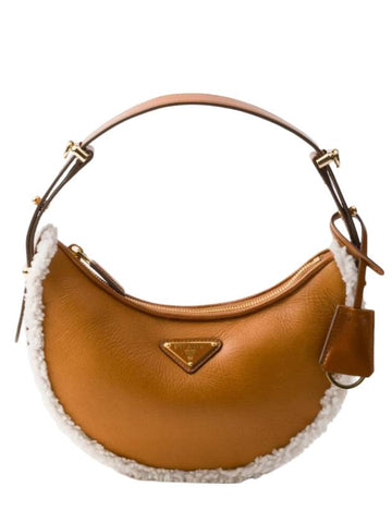 Arque Small Shearling Shoulder Bag Cognac - PRADA - BALAAN 1