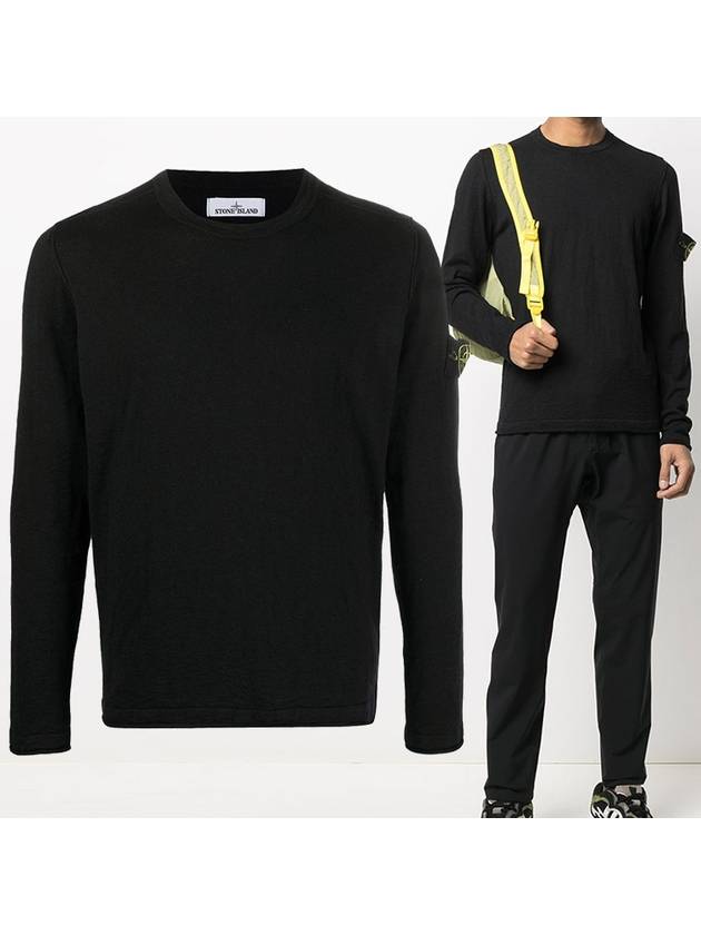 Wappen Patch Crew Neck Knit Top Black - STONE ISLAND - BALAAN 2