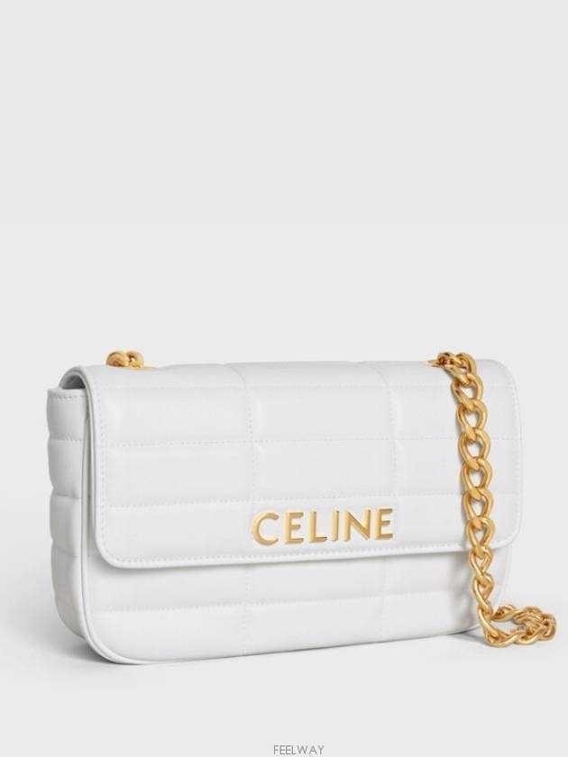 Monochrome Matelasse Quilted Calfskin Chain Shoulder Bag White - CELINE - BALAAN 3