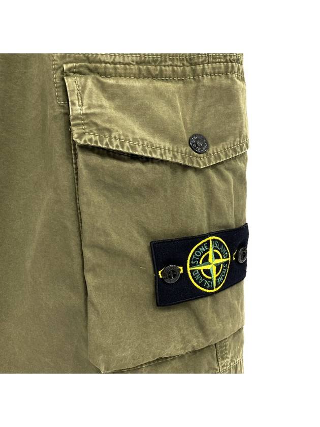 Men's Wappen Cotton Bermuda Cargo Shorts Khaki - STONE ISLAND - BALAAN 4