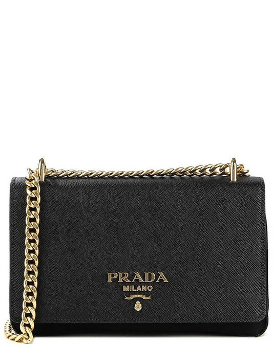 Saffiano Pocono Chain Shoulder Bag Black Gold - PRADA - BALAAN 2