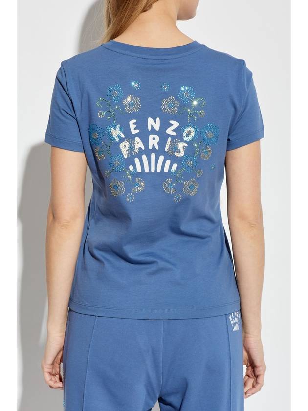 Kenzo T-shirt With Shimmering Appliqués, Women's, Blue - KENZO - BALAAN 4