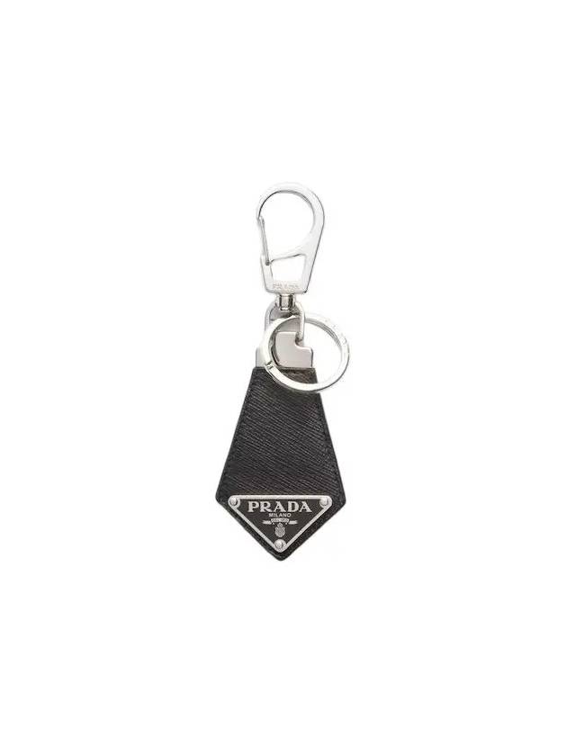 Saffiano Triangle Logo Leather Key Holder Black - PRADA - BALAAN 3