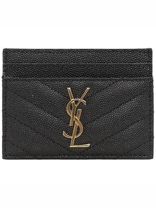 Gold Matelasse Caviar Leather Card Wallet Black - SAINT LAURENT - BALAAN 1