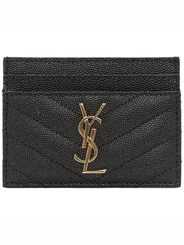 Gold Hardware Matelasse Caviar Leather Card Wallet Black - SAINT LAURENT - BALAAN 1