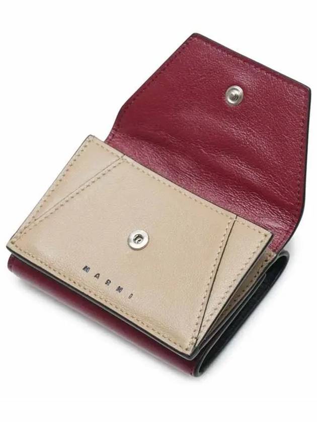 Men's Compact Tri-Fold Leather Half Wallet Wine Dune - MARNI - BALAAN 5